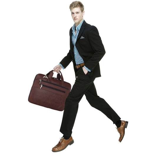 Pulse Premium Leather Laptop Bag for Men – 15.6 Inch Office Messenger Bag with Adjustable Shoulder Strap, Multiple Compartments, Business Laptop Briefcase for Work & Travel
