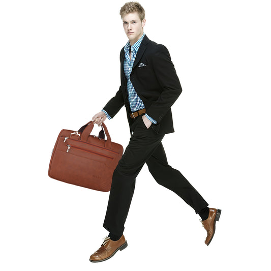 Pulse Premium Leather Laptop Bag for Men – 15.6 Inch Office Messenger Bag with Adjustable Shoulder Strap, Multiple Compartments, Business Laptop Briefcase for Work & Travel