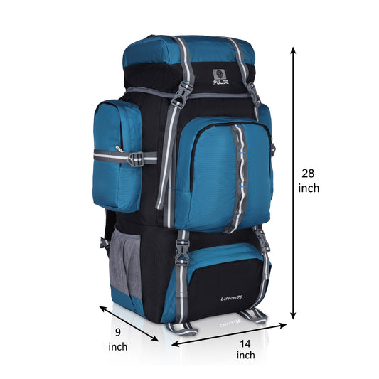 Pulse 75 Litre Trekking Backpack | Large Capacity Hiking & Camping Bag with Hip Belt, Padded Back Support & Water Bottle Pocket | Travel & Mountaineering Backpack