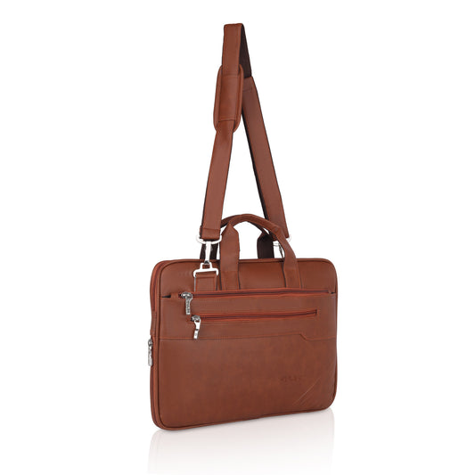 Pulse Premium Leather Laptop Bag for Men – 15.6 Inch Office Messenger Bag with Adjustable Shoulder Strap, Multiple Compartments, Business Laptop Briefcase for Work & Travel