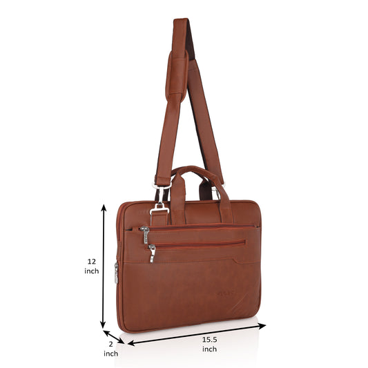 Pulse Premium Leather Laptop Bag for Men – 15.6 Inch Office Messenger Bag with Adjustable Shoulder Strap, Multiple Compartments, Business Laptop Briefcase for Work & Travel