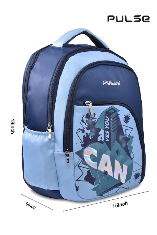 Pulse Water Resistant Backpack for Men & Women | 18 Inch School & College Bag | Stylish Printed Travel Backpack with Dual Zipper, Bottle Pocket & Multiple Compartments