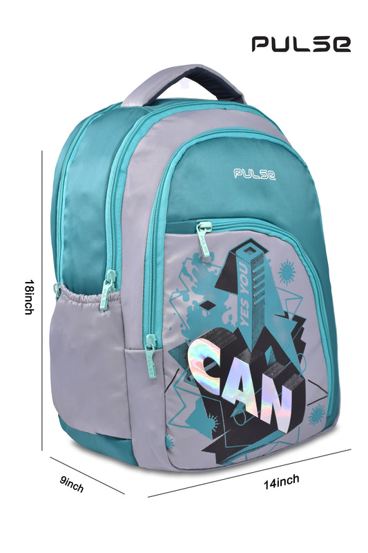 Pulse Water Resistant Backpack for Men & Women | 18 Inch School & College Bag | Stylish Printed Travel Backpack with Dual Zipper, Bottle Pocket & Multiple Compartments