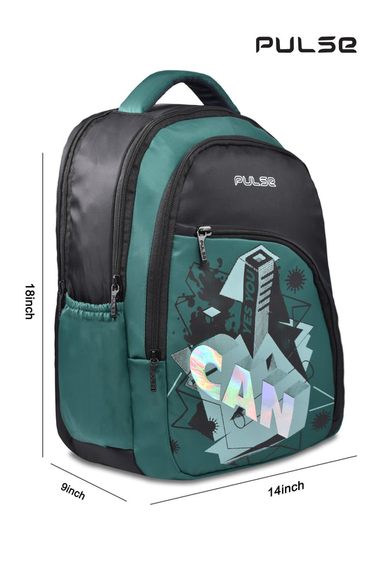 Pulse Water Resistant Backpack for Men & Women | 18 Inch School & College Bag | Stylish Printed Travel Backpack with Dual Zipper, Bottle Pocket & Multiple Compartments
