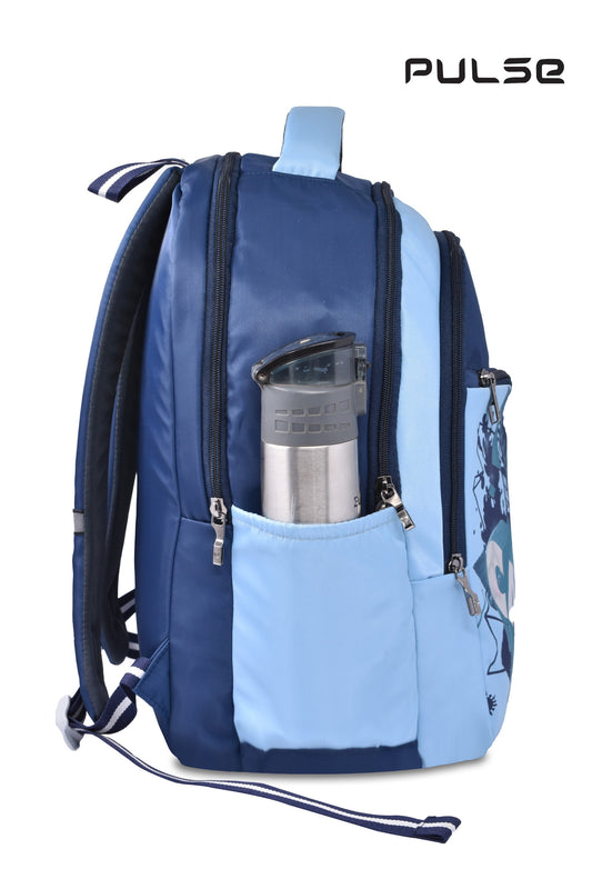 Pulse Water Resistant Backpack for Men & Women | 18 Inch School & College Bag | Stylish Printed Travel Backpack with Dual Zipper, Bottle Pocket & Multiple Compartments