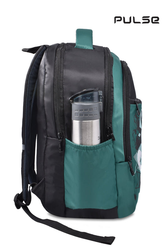 Pulse Water Resistant Backpack for Men & Women | 18 Inch School & College Bag | Stylish Printed Travel Backpack with Dual Zipper, Bottle Pocket & Multiple Compartments