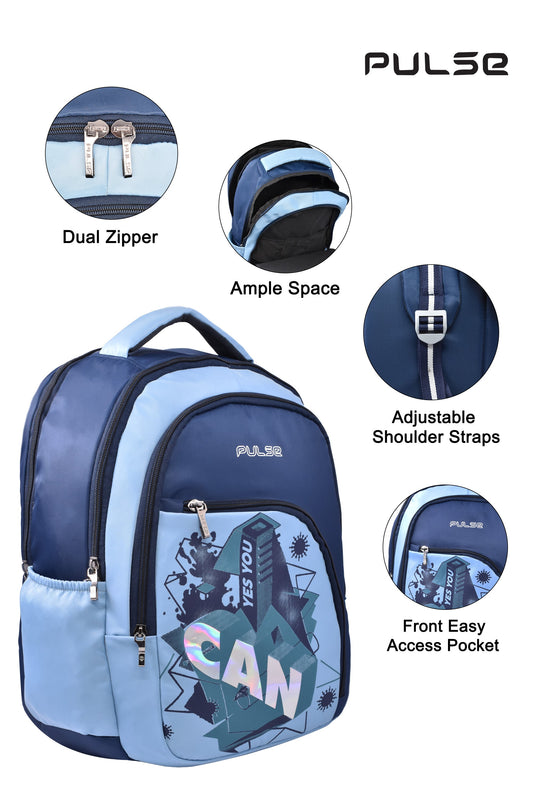 Pulse Water Resistant Backpack for Men & Women | 18 Inch School & College Bag | Stylish Printed Travel Backpack with Dual Zipper, Bottle Pocket & Multiple Compartments