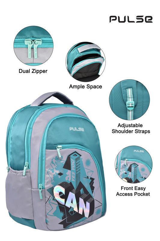 Pulse Water Resistant Backpack for Men & Women | 18 Inch School & College Bag | Stylish Printed Travel Backpack with Dual Zipper, Bottle Pocket & Multiple Compartments