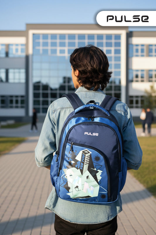 Pulse Water Resistant Backpack for Men & Women | 18 Inch School & College Bag | Stylish Printed Travel Backpack with Dual Zipper, Bottle Pocket & Multiple Compartments