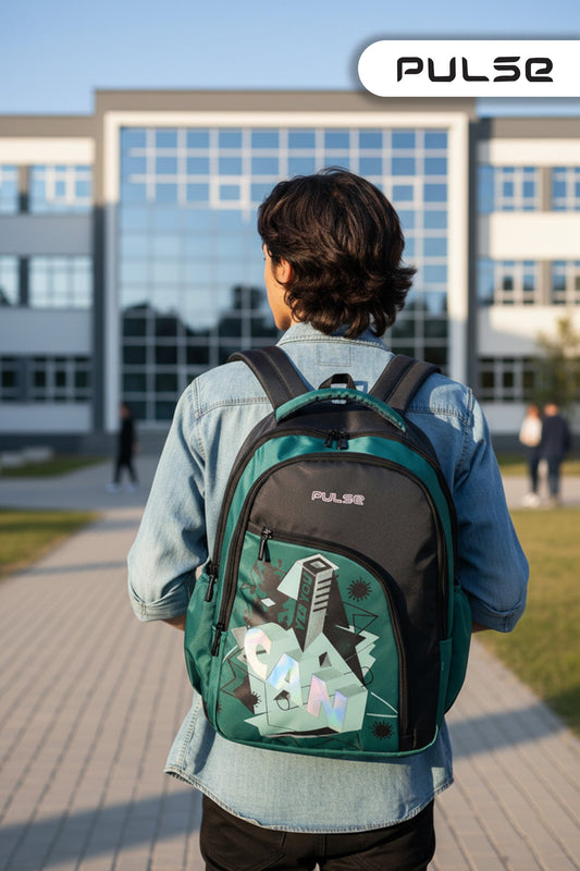 Pulse Water Resistant Backpack for Men & Women | 18 Inch School & College Bag | Stylish Printed Travel Backpack with Dual Zipper, Bottle Pocket & Multiple Compartments
