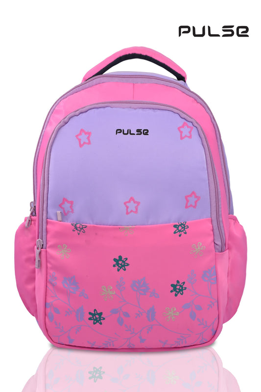 Pulse 18 Inch Girls School Backpack | Floral Pink Kids School Bag with Dual Zipper, Bottle Pocket & Adjustable Straps | Lightweight Travel & Tuition Backpack