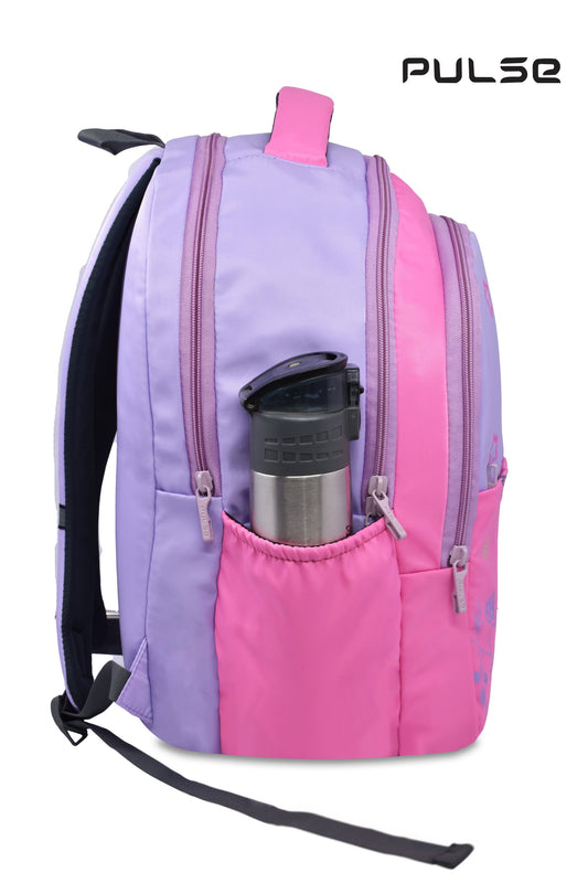 Pulse 18 Inch Girls School Backpack | Floral Pink Kids School Bag with Dual Zipper, Bottle Pocket & Adjustable Straps | Lightweight Travel & Tuition Backpack