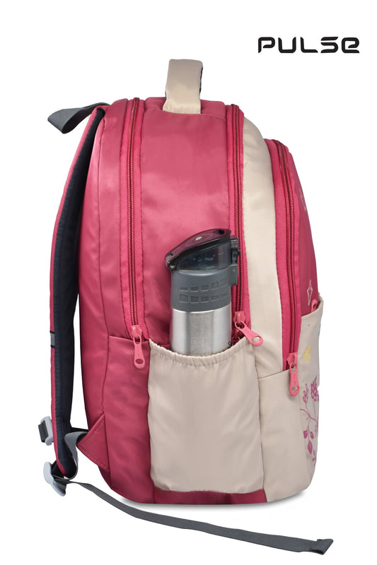 Pulse 18 Inch Girls School Backpack | Floral Pink Kids School Bag with Dual Zipper, Bottle Pocket & Adjustable Straps | Lightweight Travel & Tuition Backpack