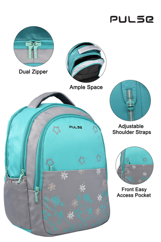 Pulse 18 Inch Girls School Backpack | Floral Pink Kids School Bag with Dual Zipper, Bottle Pocket & Adjustable Straps | Lightweight Travel & Tuition Backpack