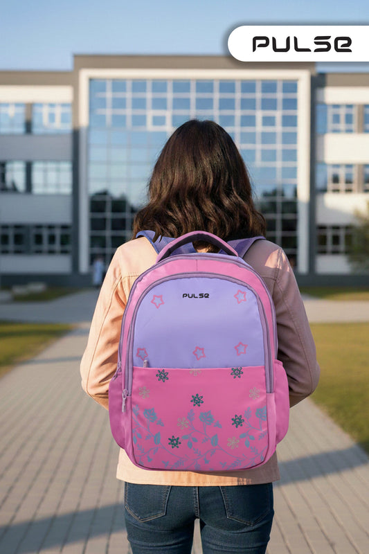 Pulse 18 Inch Girls School Backpack | Floral Pink Kids School Bag with Dual Zipper, Bottle Pocket & Adjustable Straps | Lightweight Travel & Tuition Backpack