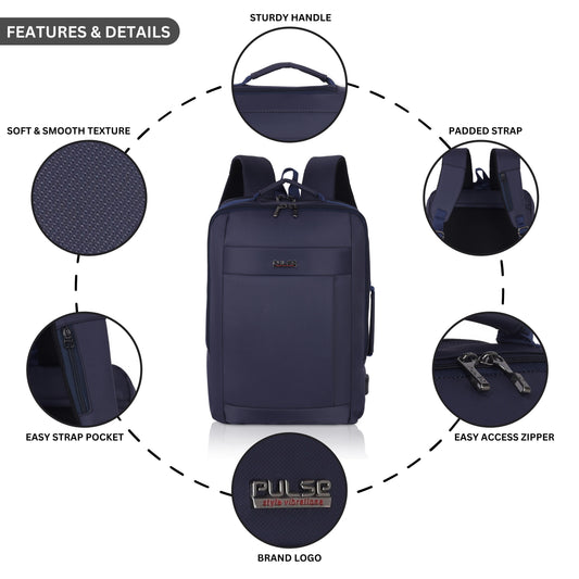 Pulse Premium Laptop Backpack for Men & Women – 18 Inch Travel Backpack with Padded Laptop Compartment, USB Charging Port, Ergonomic Back Support & Multiple Compartments