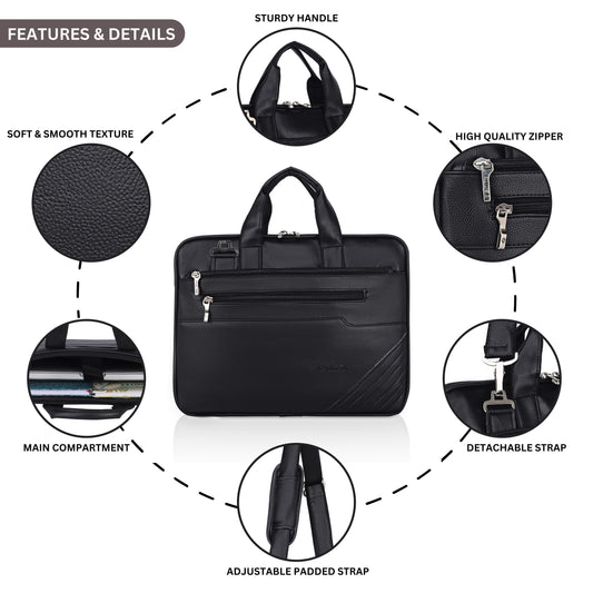 Pulse Premium Leather Laptop Bag for Men – 15.6 Inch Office Messenger Bag with Adjustable Shoulder Strap, Multiple Compartments, Business Laptop Briefcase for Work & Travel