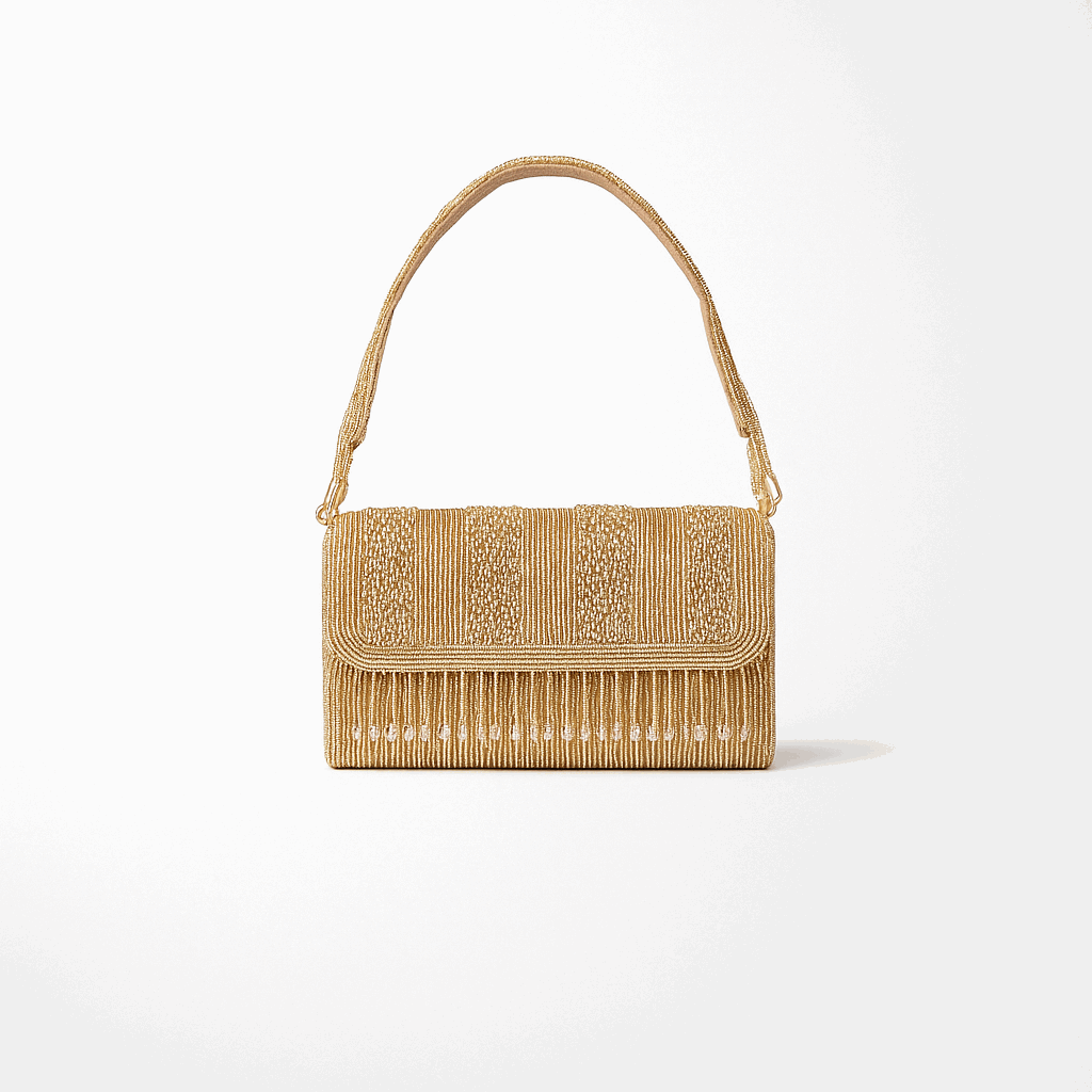 The Aurelia Gold Beaded Clutch | Handcrafted Evening Bag MN - 1703