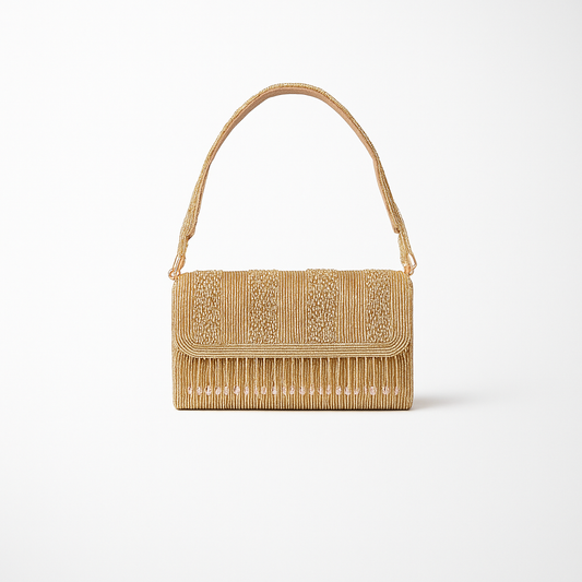 The Aurelia Gold Beaded Clutch | Handcrafted Evening Bag MN - 1703