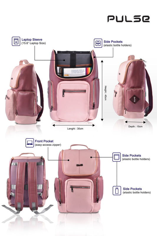 Pulse Premium Laptop Backpack for Men & Women | 15.6 Inch Laptop Sleeve, Multi-Compartment College & Office Bag with Bottle Pocket & Padded Back Support