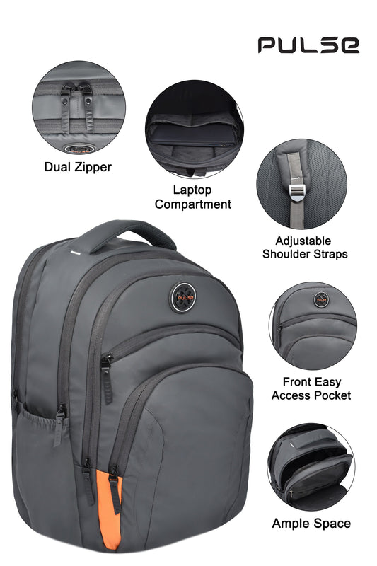 Pulse Premium Laptop Backpack for Men & Women | 19 Inch Travel & College Bag with Laptop Compartment, Dual Zipper, Multi Pocket, Bottle Holder