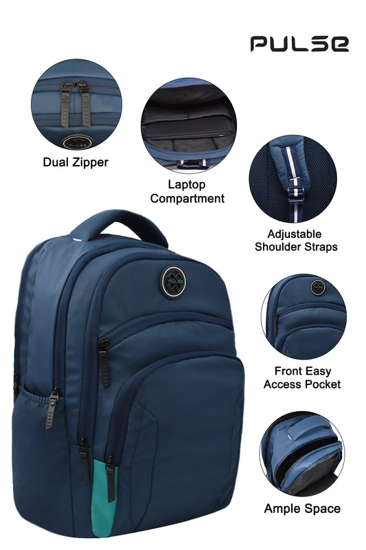 Pulse Premium Laptop Backpack for Men & Women | 19 Inch Travel & College Bag with Laptop Compartment, Dual Zipper, Multi Pocket, Bottle Holder