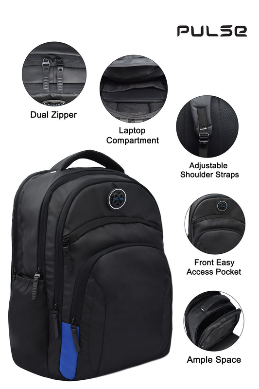Pulse Premium Laptop Backpack for Men & Women | 19 Inch Travel & College Bag with Laptop Compartment, Dual Zipper, Multi Pocket, Bottle Holder