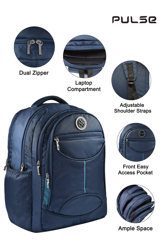 Pulse Laptop Backpack for Men & Women | 18 Inch College & Office Bag with Laptop Compartment, Multi-Compartments, Dual Zipper & Bottle Pocket