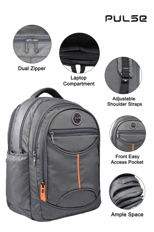 Pulse Laptop Backpack for Men & Women | 18 Inch College & Office Bag with Laptop Compartment, Multi-Compartments, Dual Zipper & Bottle Pocket
