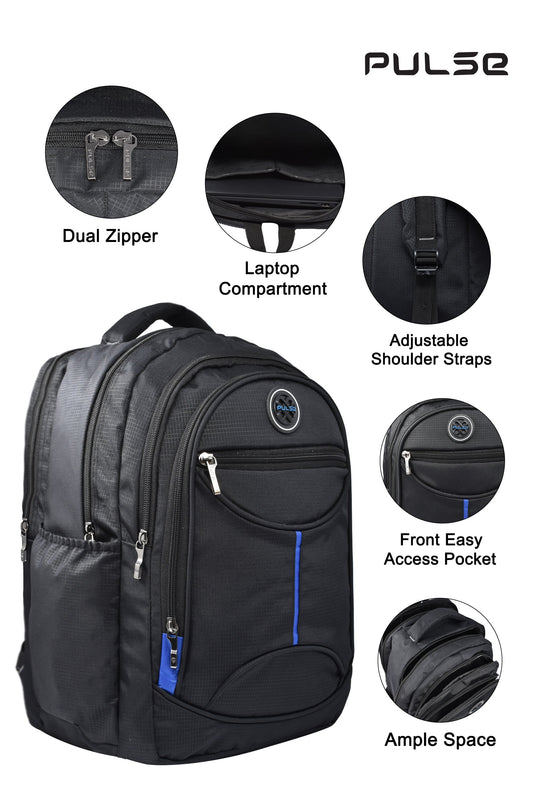 Pulse Laptop Backpack for Men & Women | 18 Inch College & Office Bag with Laptop Compartment, Multi-Compartments, Dual Zipper & Bottle Pocket