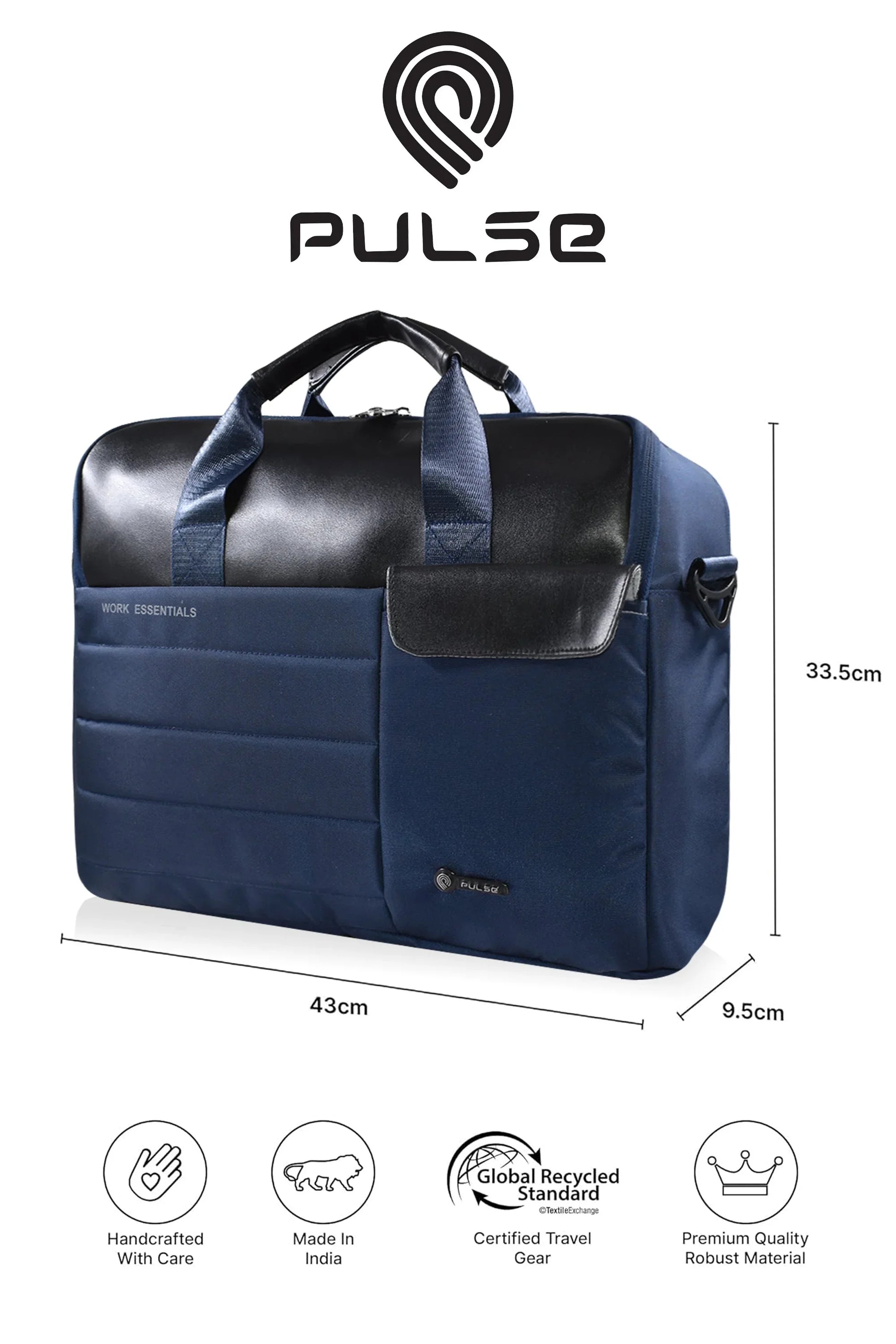 Pulse 16 Inch Laptop Messenger Bag for Men – Water Resistant Office Shoulder Bag with Dedicated Laptop Compartment - PULSE  BAGS
