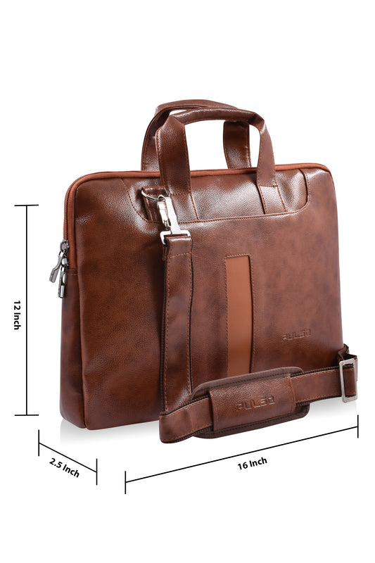Pulse Premium Black Laptop Bag for Men – 16 Inch Business Messenger Briefcase with Adjustable Shoulder Strap, Trolley Sleeve & Laptop Compartment for Office & Travel
