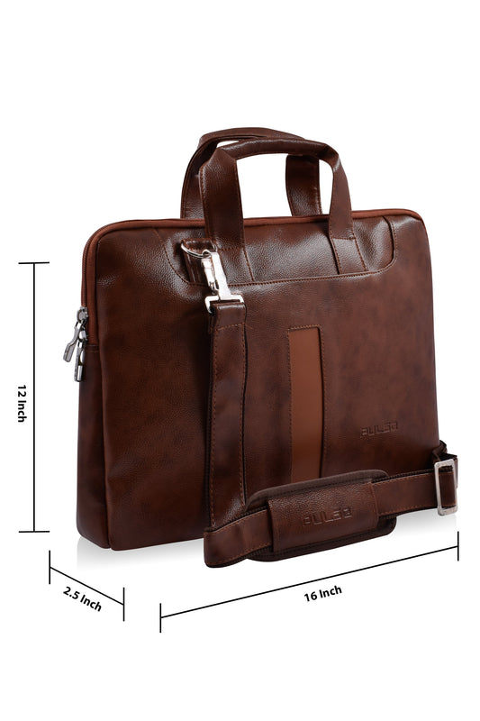 Pulse Premium Black Laptop Bag for Men – 16 Inch Business Messenger Briefcase with Adjustable Shoulder Strap, Trolley Sleeve & Laptop Compartment for Office & Travel