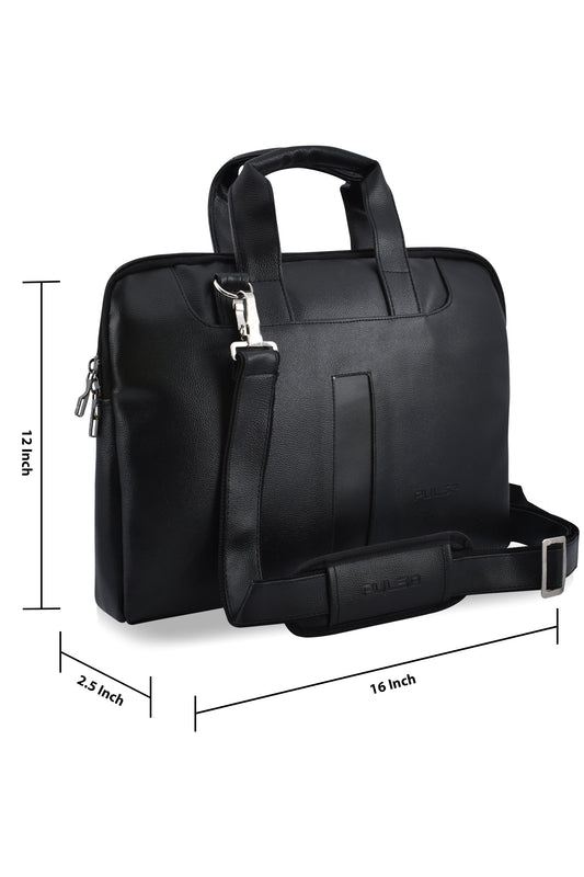 Pulse Premium Black Laptop Bag for Men – 16 Inch Business Messenger Briefcase with Adjustable Shoulder Strap, Trolley Sleeve & Laptop Compartment for Office & Travel