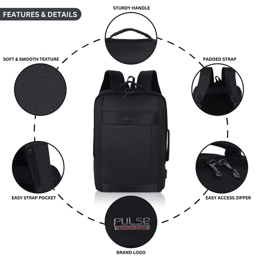 Pulse Premium Laptop Backpack for Men & Women – 18 Inch Travel Backpack with Padded Laptop Compartment, USB Charging Port, Ergonomic Back Support & Multiple Compartments