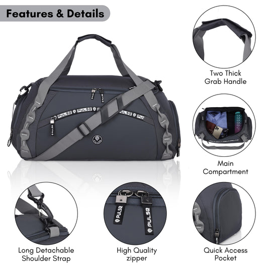 Pulse Large Travel Duffel Bag for Men & Women | 23 Inch Gym & Weekend Travel Bag with Detachable Shoulder Strap, Spacious Main Compartment & Quick Access Pockets