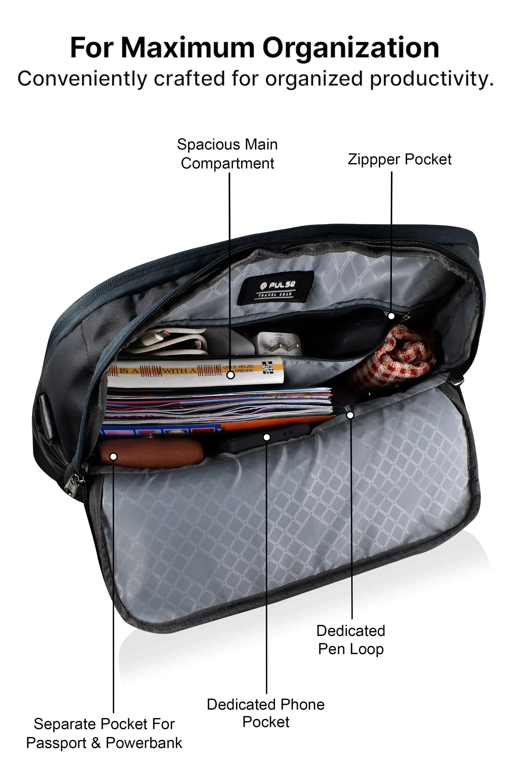 Pulse 16 Inch Laptop Messenger Bag for Men – Water Resistant Office Shoulder Bag with Dedicated Laptop Compartment - PULSE  BAGS