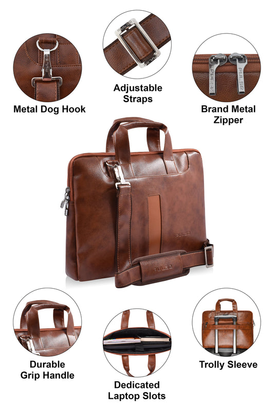 Pulse Premium Black Laptop Bag for Men – 16 Inch Business Messenger Briefcase with Adjustable Shoulder Strap, Trolley Sleeve & Laptop Compartment for Office & Travel