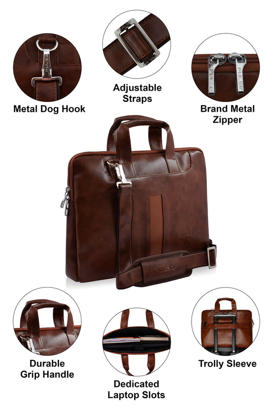 Pulse Premium Black Laptop Bag for Men – 16 Inch Business Messenger Briefcase with Adjustable Shoulder Strap, Trolley Sleeve & Laptop Compartment for Office & Travel