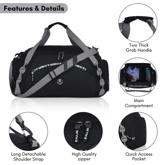 Pulse Large Travel Duffel Bag for Men & Women | 23 Inch Gym & Weekend Travel Bag with Detachable Shoulder Strap, Spacious Main Compartment & Quick Access Pockets