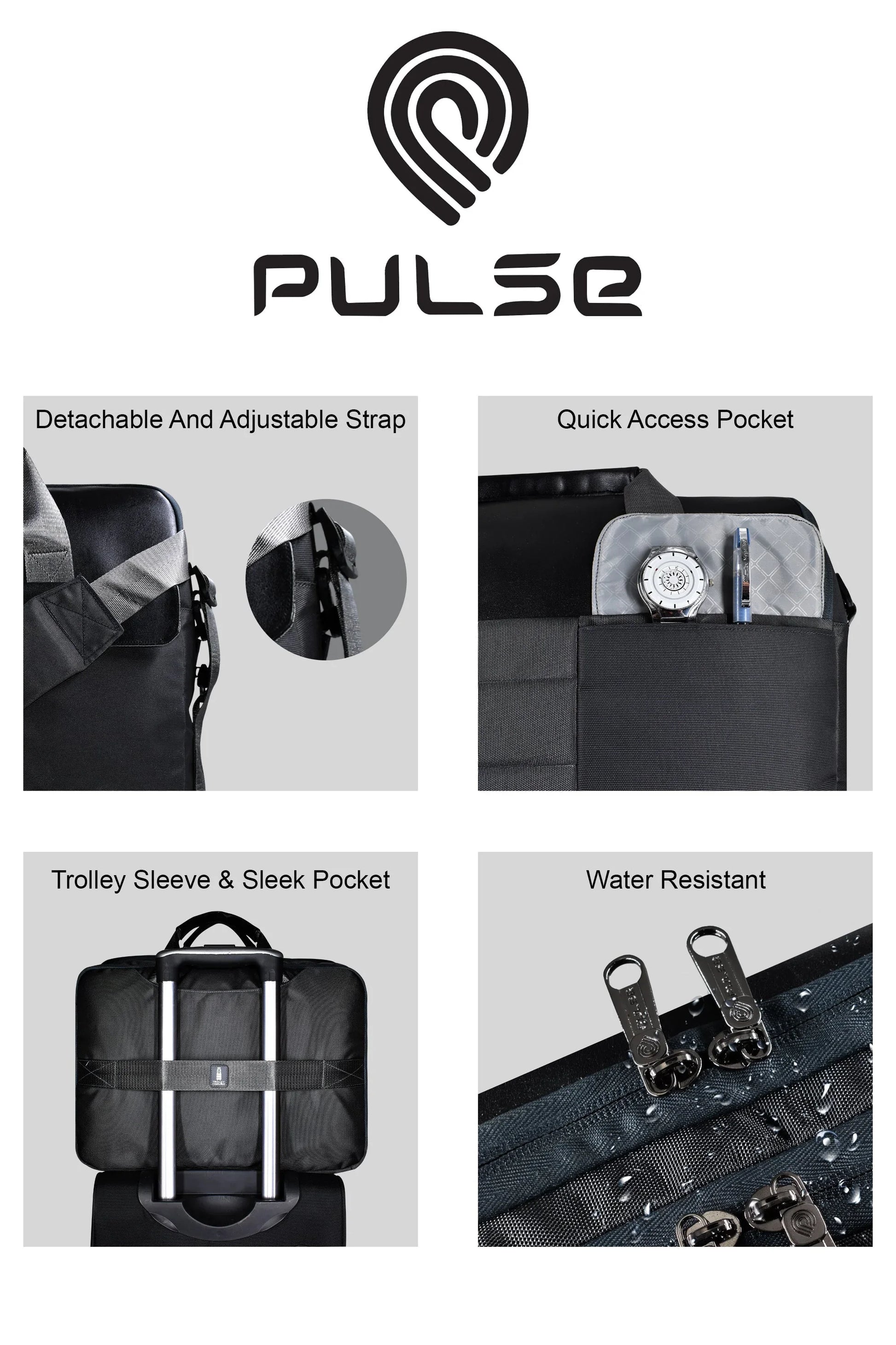 Pulse 16 Inch Laptop Messenger Bag for Men – Water Resistant Office Shoulder Bag with Dedicated Laptop Compartment - PULSE  BAGS