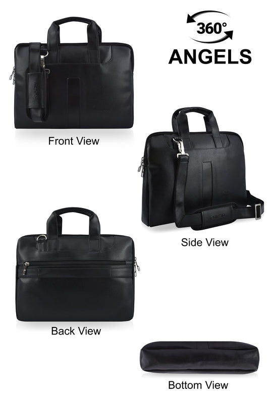 Pulse Premium Black Laptop Bag for Men – 16 Inch Business Messenger Briefcase with Adjustable Shoulder Strap, Trolley Sleeve & Laptop Compartment for Office & Travel