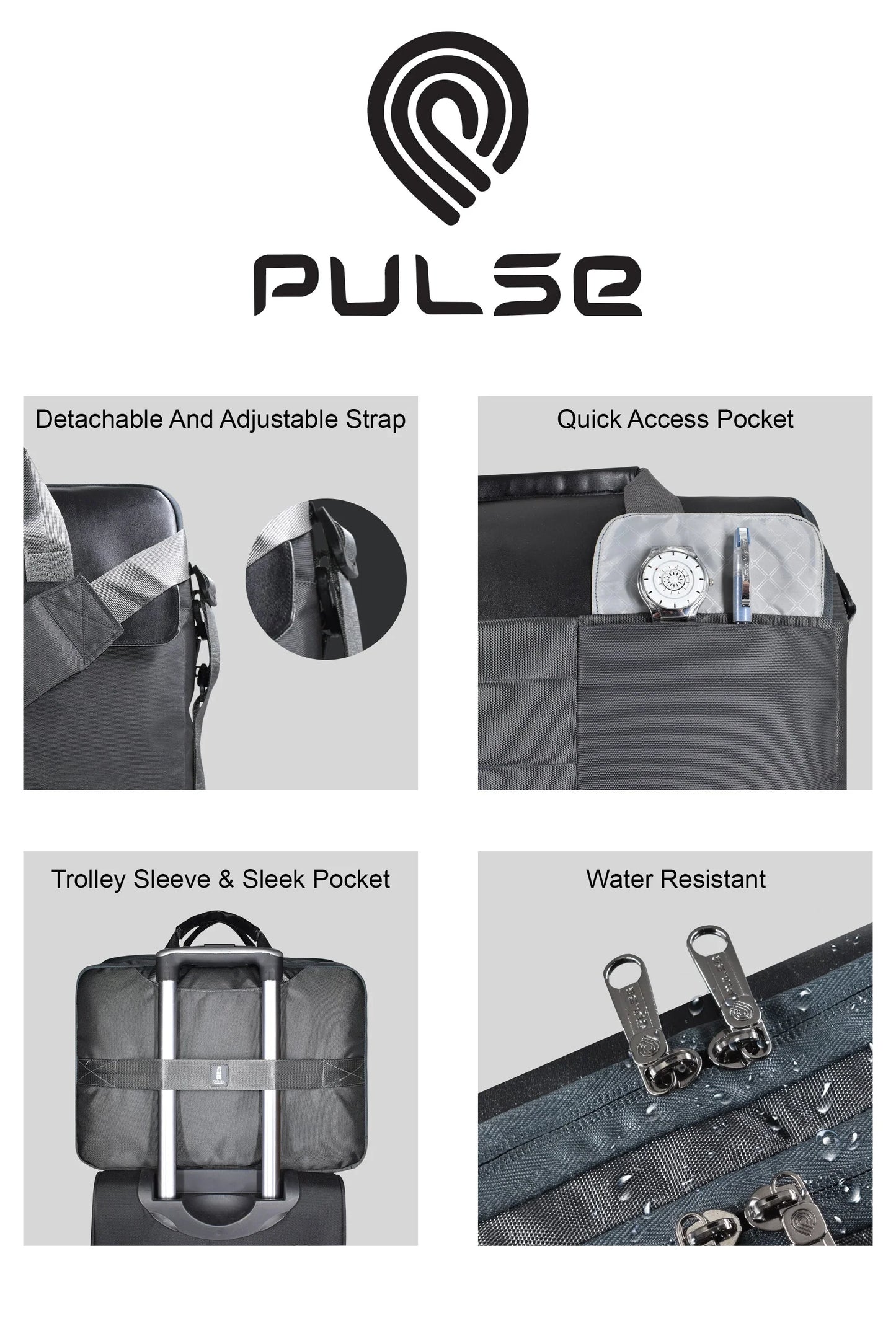 pulse 16 inch laptop messenger bag for men – water resistant office shoulder bag with dedicated laptop compartment - pulse  bags
