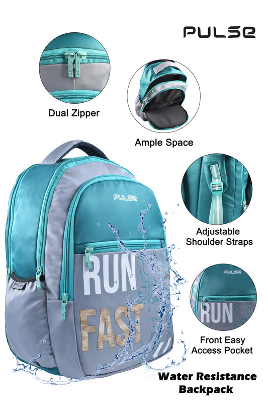 Pulse Water Resistant Backpack for Men & Women | 18 Inch Laptop & Travel Backpack | Lightweight College, School & Office Bag with Dual Zipper & Multiple Compartments